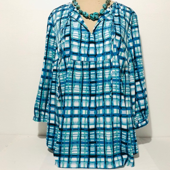 NYDJ Tops - NYDJ Plaid Tie Front Tunic Top